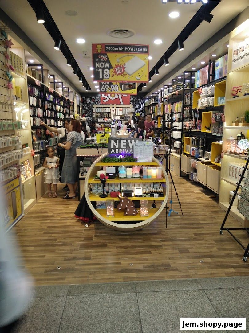 Interior view of Gadget Mix shop showcasing various electronic accessories and gadgets on display.