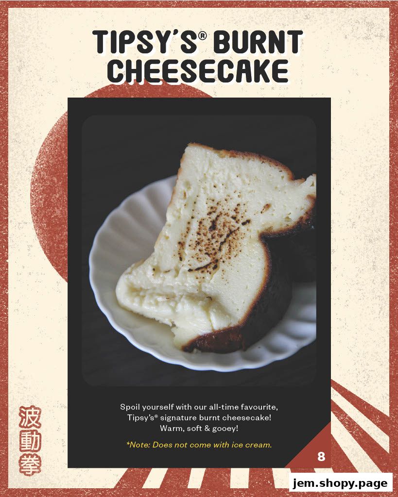 A slice of Tipsy's signature burnt cheesecake on a plate.