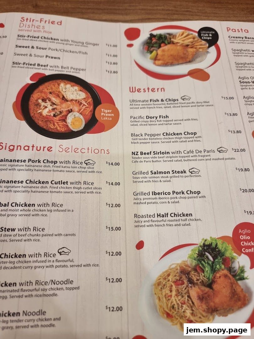 A menu from Hans Union featuring stir-fried dishes, Western options, and signature selections.