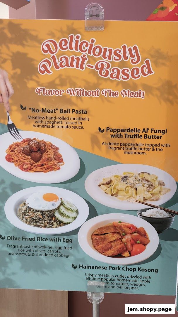 A menu showcasing delicious plant-based dishes with appealing descriptions and images.