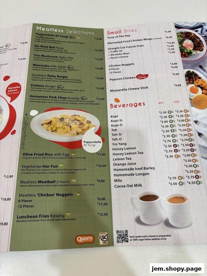 A menu from Hans Union featuring meatless selections, small bites, and beverages.