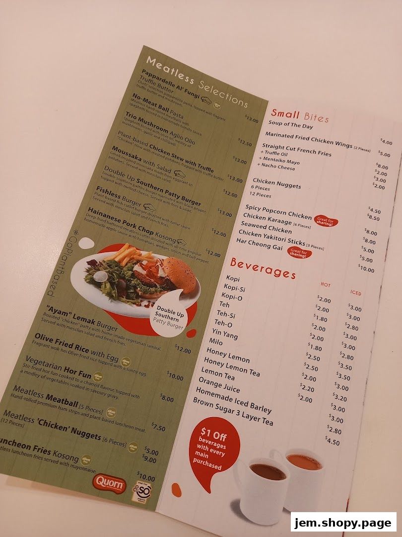 A menu from Hans Union featuring meatless selections, small bites, and beverages.
