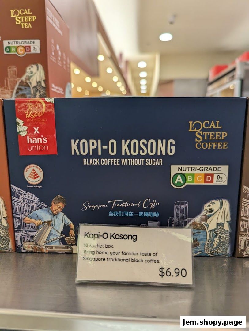 A box of Hans Union Kopi-O Kosong black coffee without sugar with price tag.