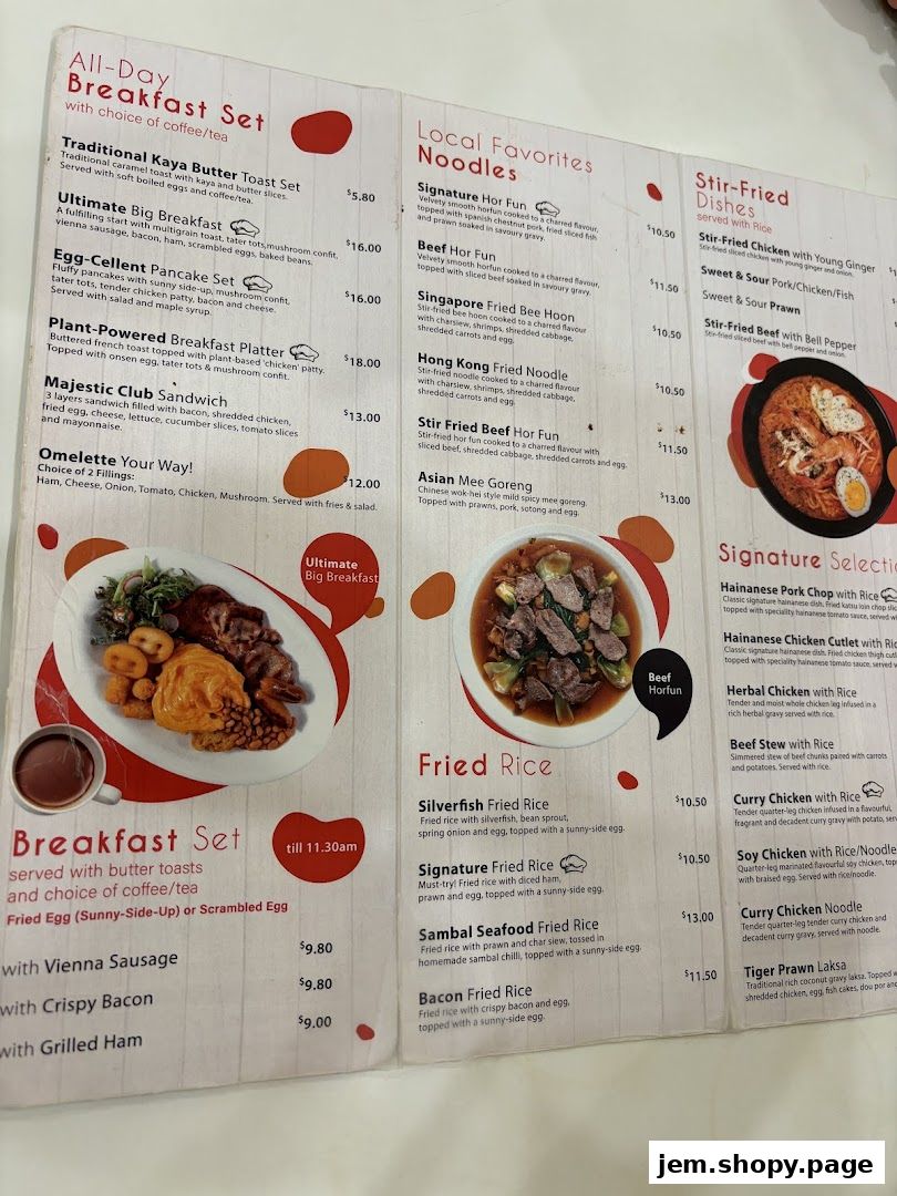 A menu from Hans Union featuring breakfast sets, noodles, stir-fried dishes, and fried rice options.