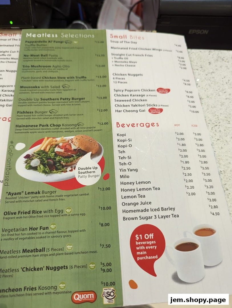 A menu from Hans Union featuring meatless selections, small bites, and beverages.