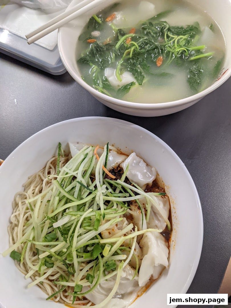 Two bowls of delicious noodles and soup from Hao Jia Handmade Noodle.