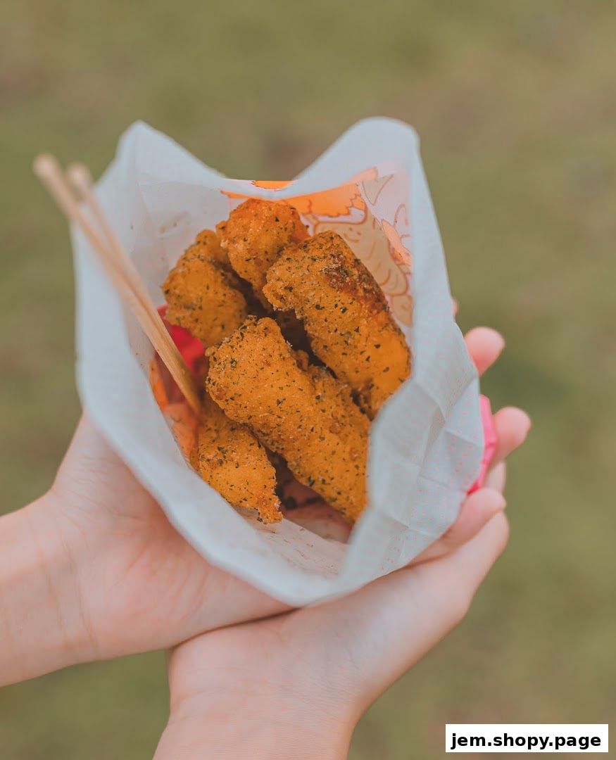 Hands holding a paper bag filled with crispy fried chicken pieces.
