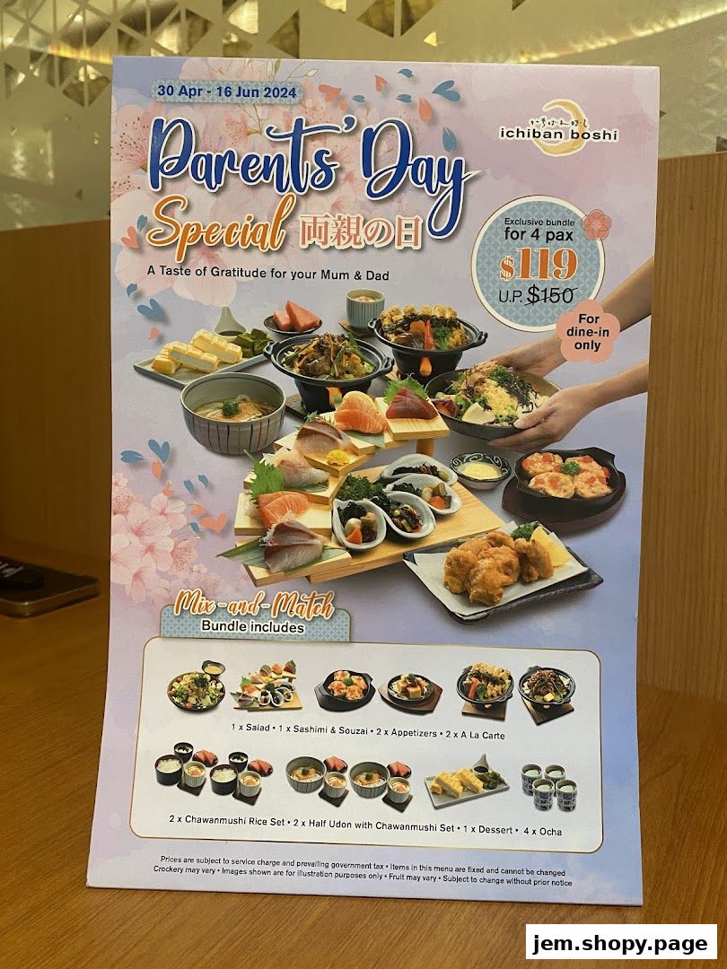 A flyer advertising Ichiban Boshi's Parents' Day Special bundle for dine-in only.
