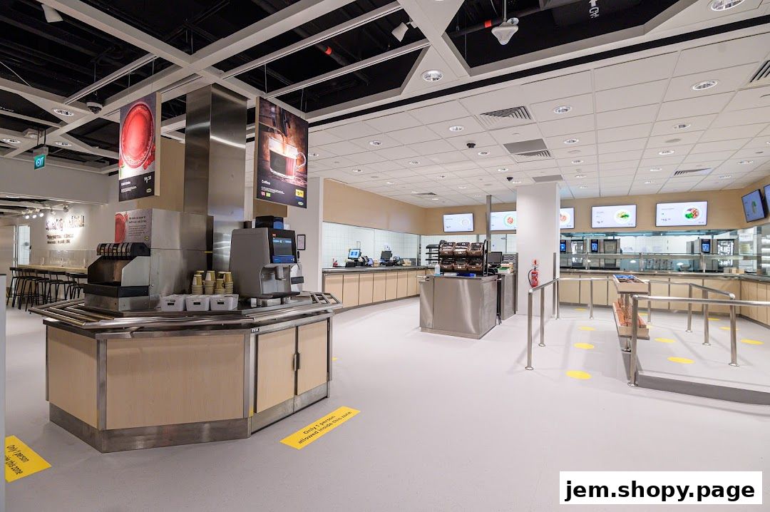 Interior of the IKEA Jurong Restaurant with food service counters and seating areas.