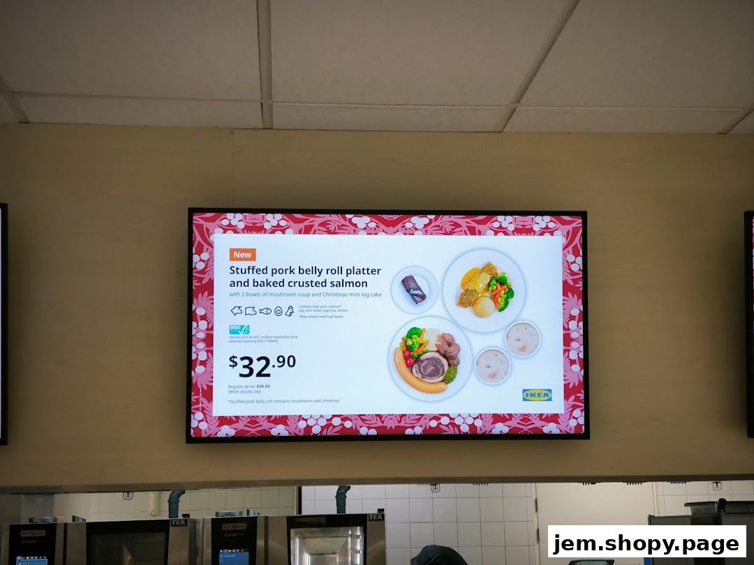 A digital menu board displays a new meal deal at IKEA Jurong Restaurant.