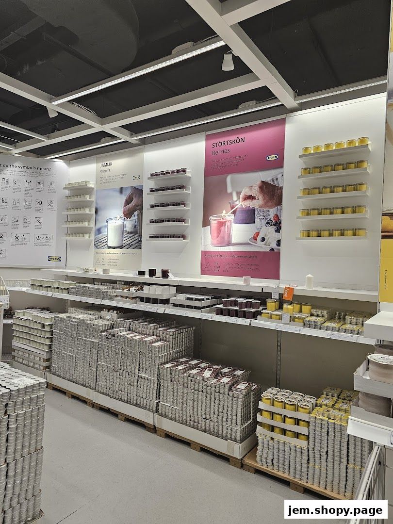 A large display of candles in various scents and sizes at IKEA Jurong.