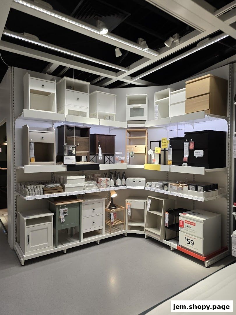 Display of various nightstands, cabinets, and storage solutions at IKEA Jurong.