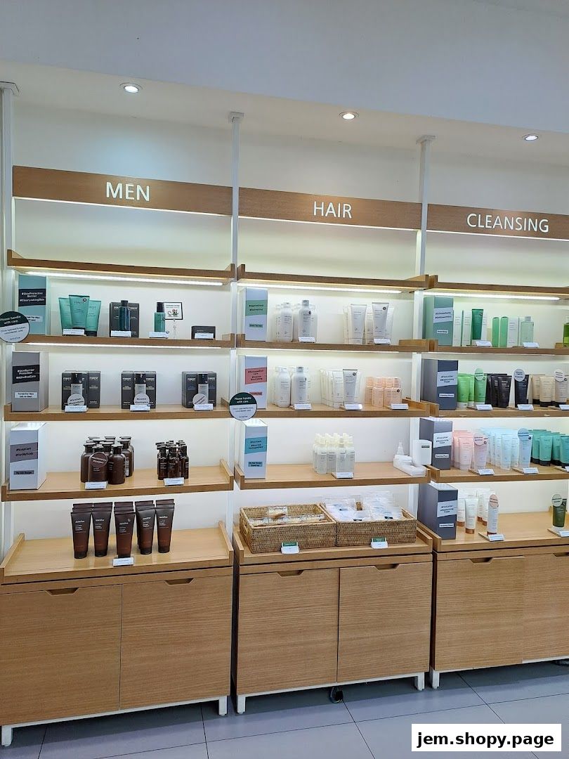 Innisfree shop interior displaying skincare products organized by category.