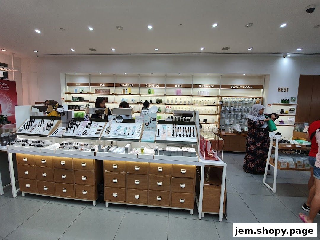 Interior view of an Innisfree beauty store showcasing skincare and makeup products.