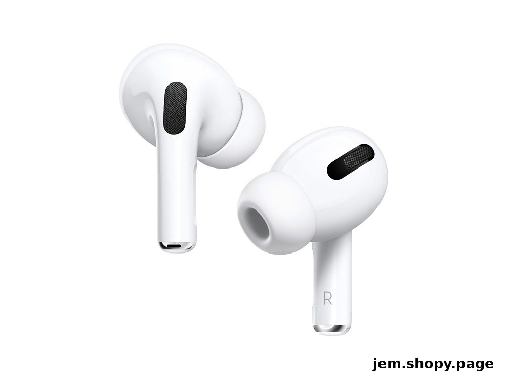 A pair of white Apple AirPods Pro earbuds are displayed against a white background.