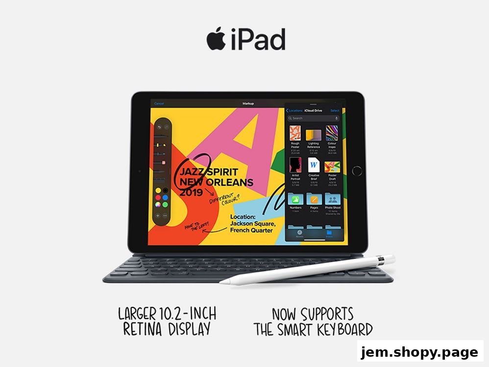 An iPad with a keyboard and stylus, showcasing creative apps and features.