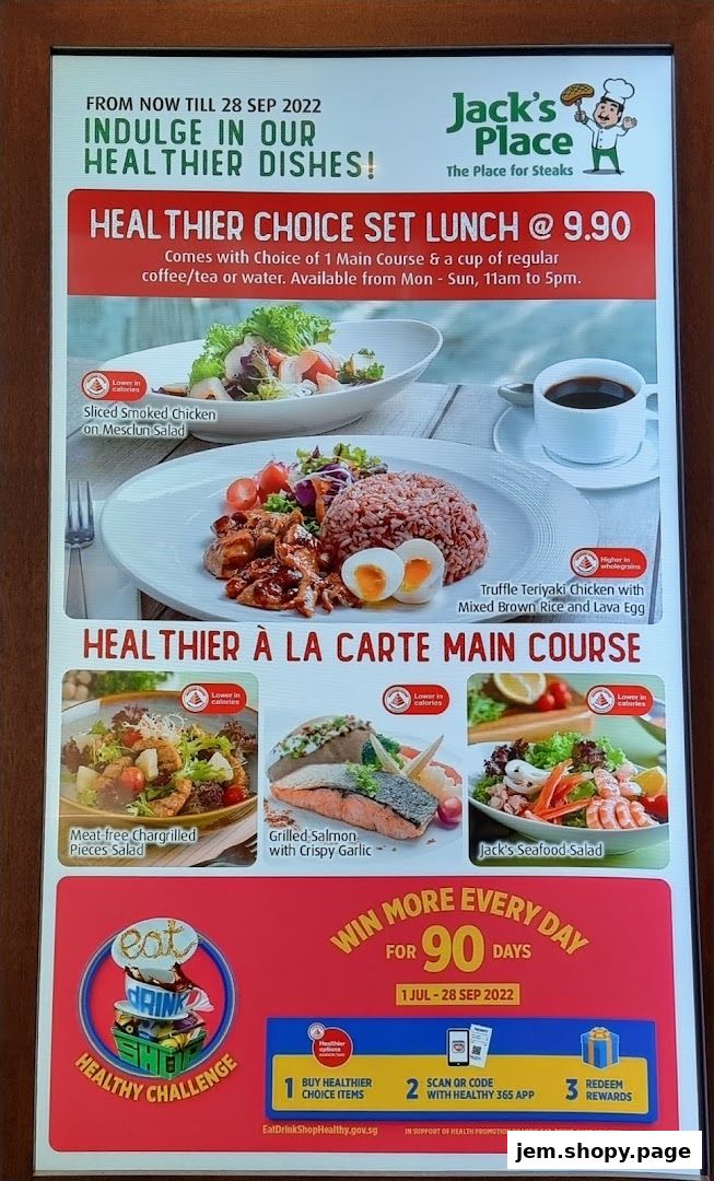 A promotional poster for Jack's Place featuring healthier set lunch and a la carte main courses.
