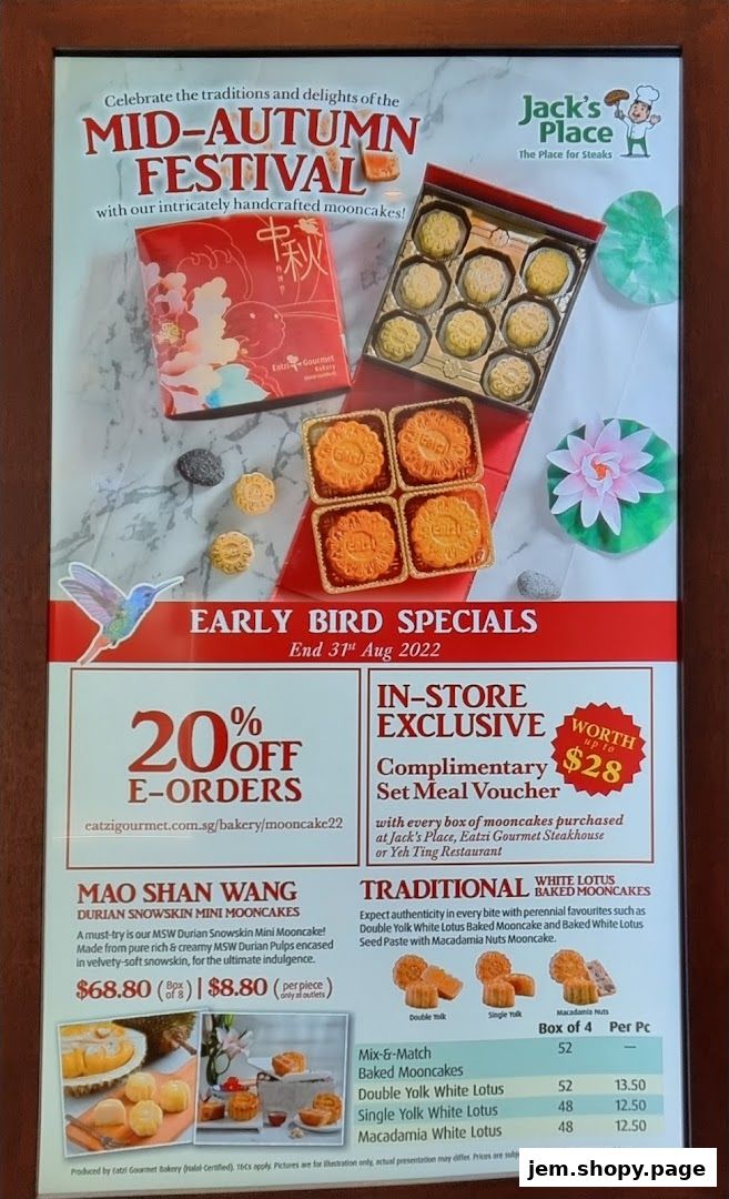 Mid-Autumn Festival mooncake promotion with early bird specials and product offerings.