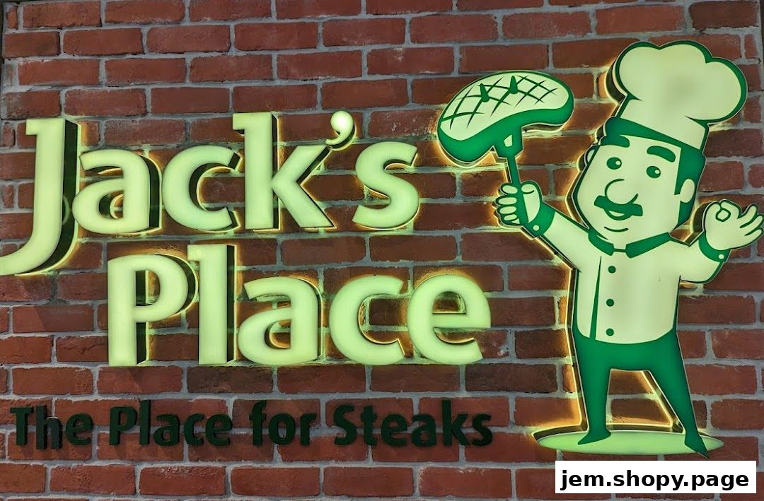 Jack's Place logo with a chef holding a steak on a brick wall.