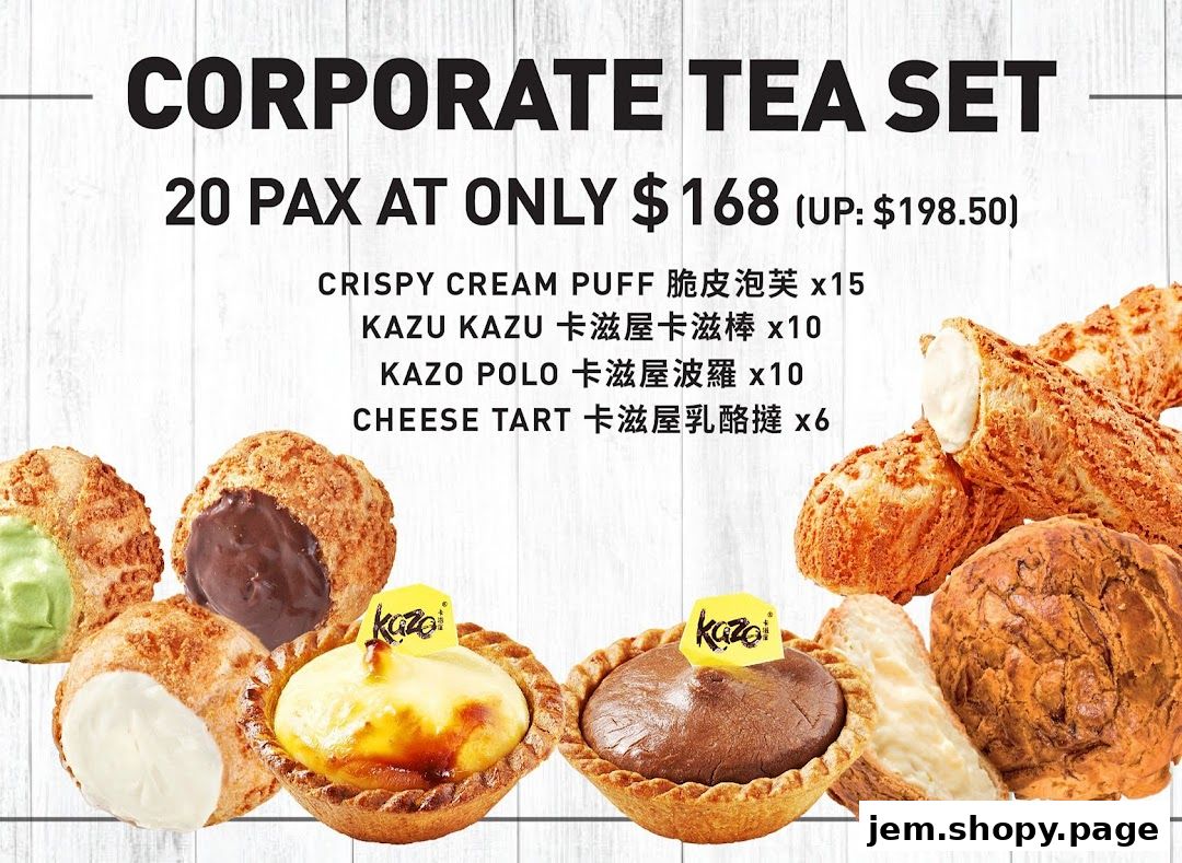 A corporate tea set featuring various pastries and tarts from Kazo.