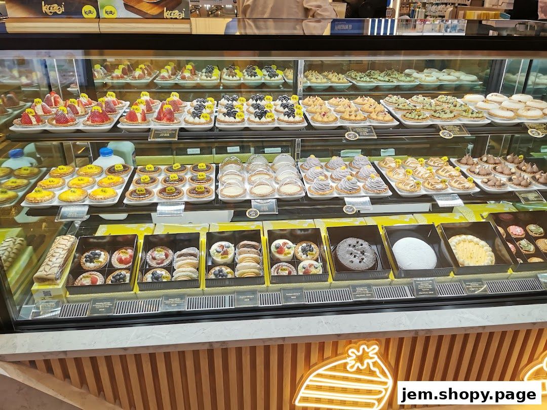 A display case filled with a variety of colorful and delicious-looking tarts and pastries.