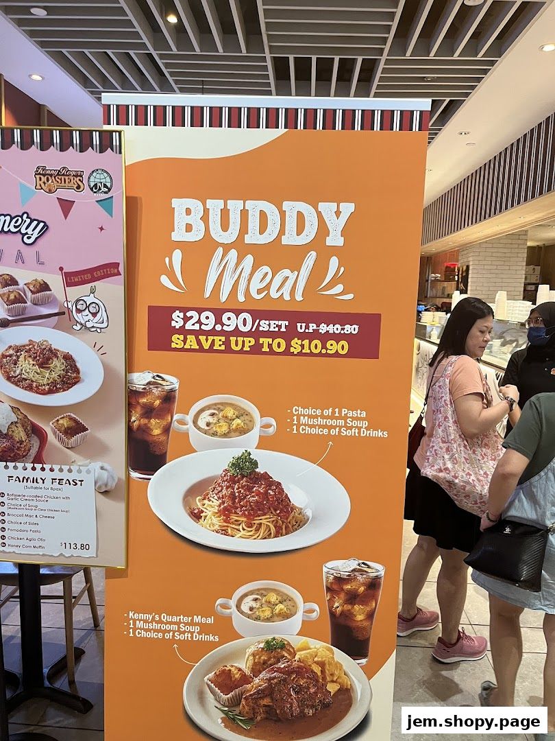 A promotional banner for Kenny Rogers Roasters' Buddy Meal and Family Feast.