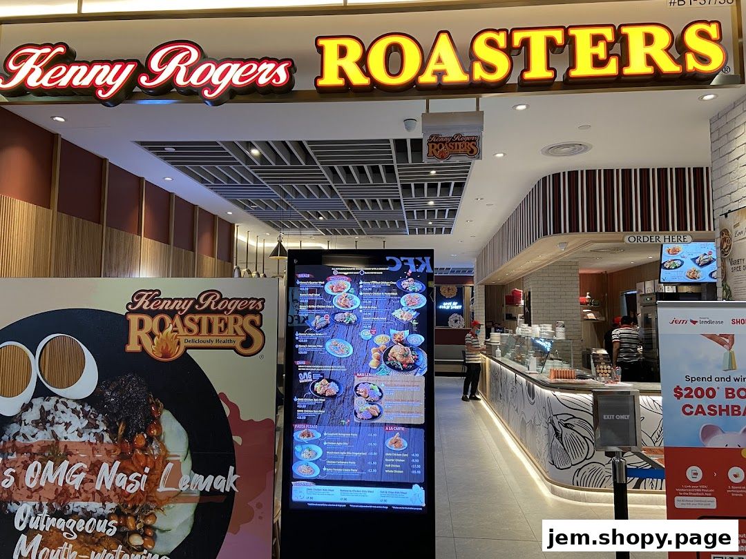Kenny Rogers Roasters storefront with a digital menu and promotional posters.