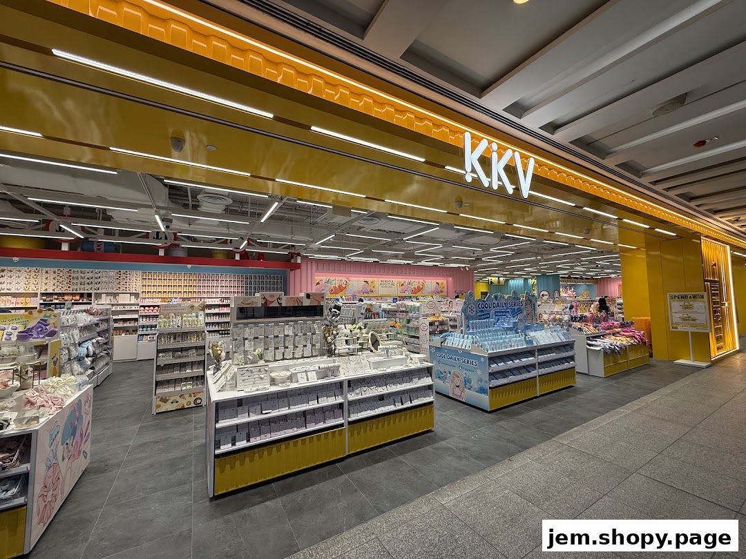 Interior view of a brightly lit KKV store with shelves stocked with various products.