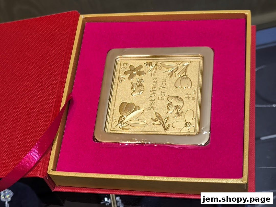 A gold bar with floral designs and text 'Best Wishes For You' in a red gift box.