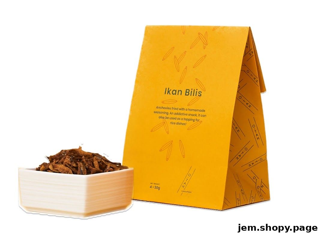 A pack of Ikan Bilis (anchovies) with a small bowl of the product.