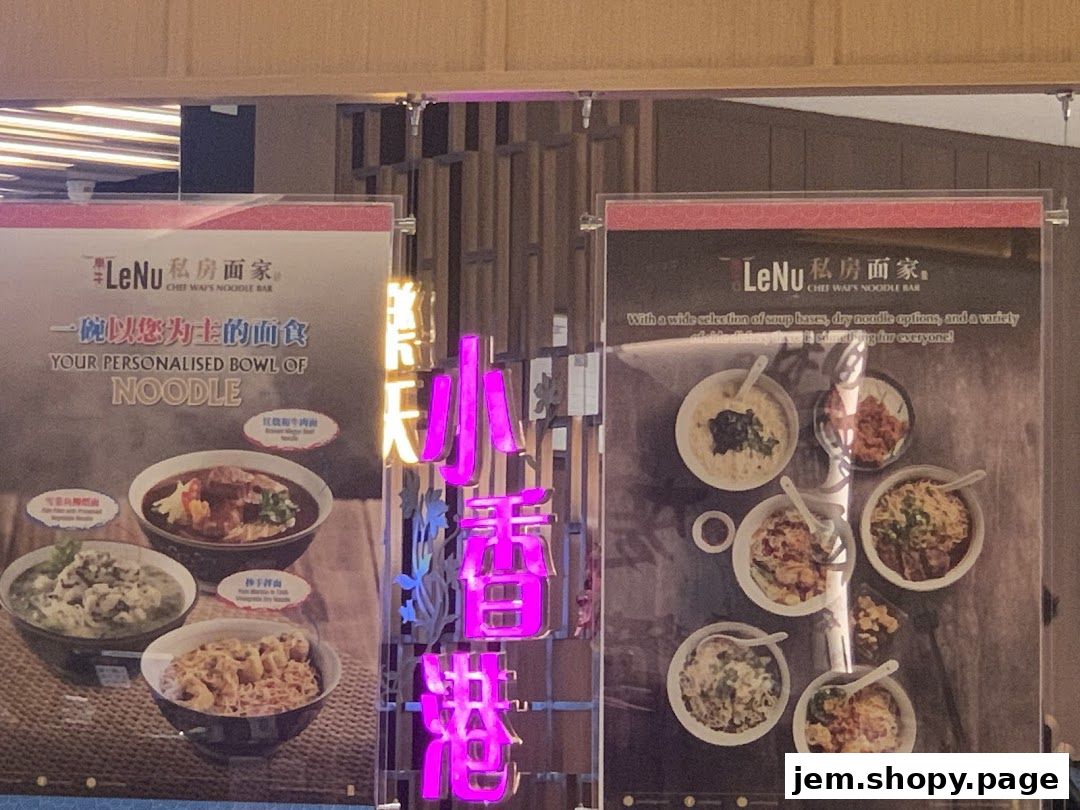 LeNu Chef Wai's Noodle Bar displays personalized noodle bowls and menu options.