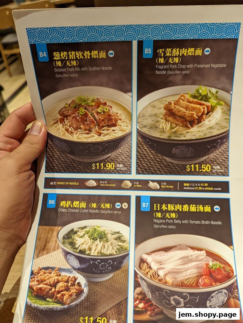 A menu from LeNu Chefs Wai Noodle Bar featuring four noodle dishes with prices.