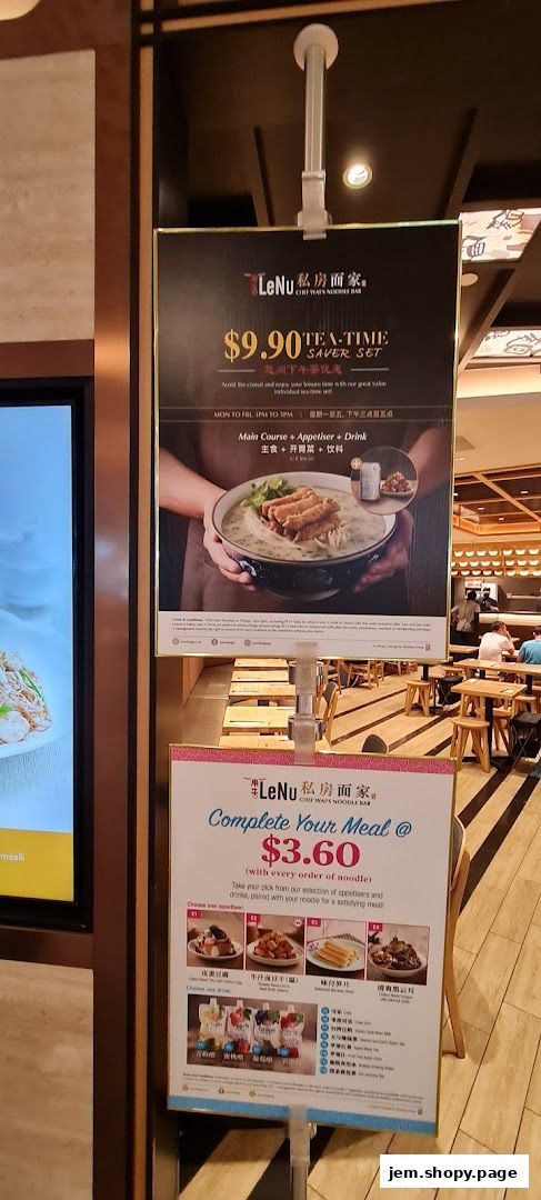 Promotional posters for LeNu Chef's Wai Noodle Bar, showcasing meal deals.