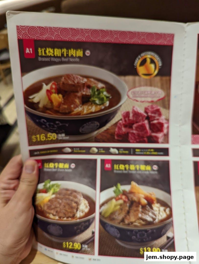 A menu page from LeNu Chefs Wai Noodle Bar featuring various beef noodle dishes.