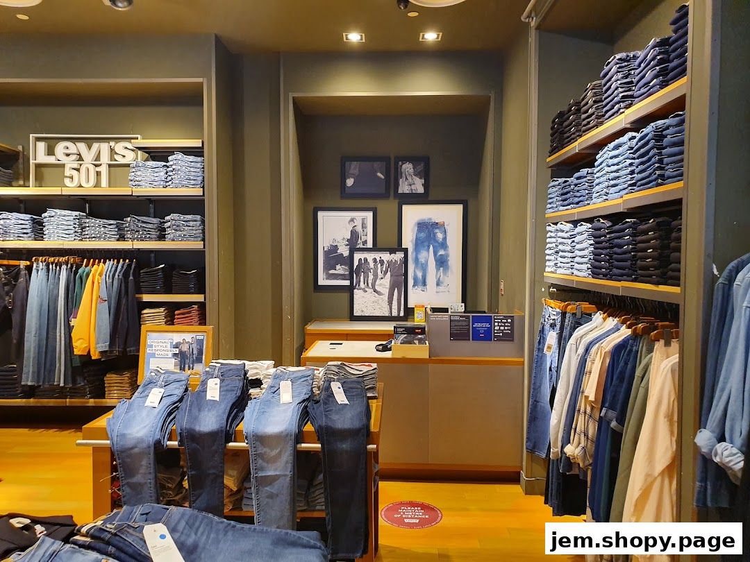 Interior view of a Levi's store showcasing a wide selection of jeans and denim apparel.