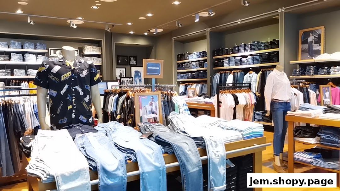 Interior view of a Levi's store showcasing jeans, shirts, and mannequins.