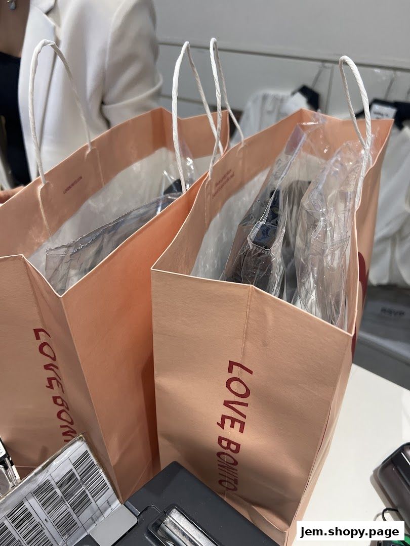 Shopping bags from Love, Bonito with purchases inside, ready for checkout.