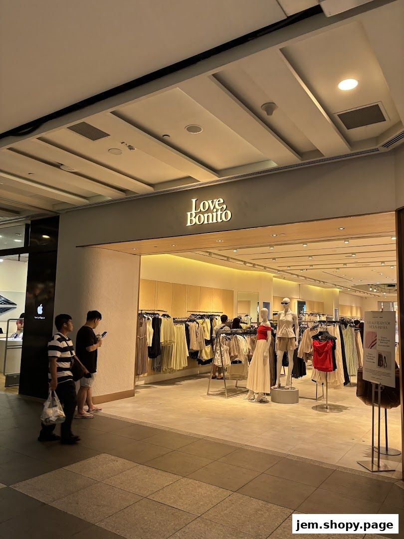 The entrance of Love, Bonito JEM store showcasing women's fashion and clothing.