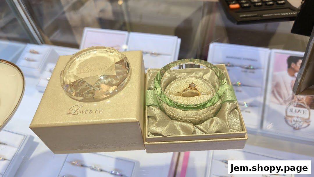 A display of engagement rings and wedding bands from Love & Co.