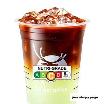 A refreshing iced coffee drink from Luckin Coffee with a Nutri-Grade label.