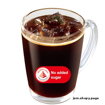 A refreshing iced coffee with 'No added sugar' label.
