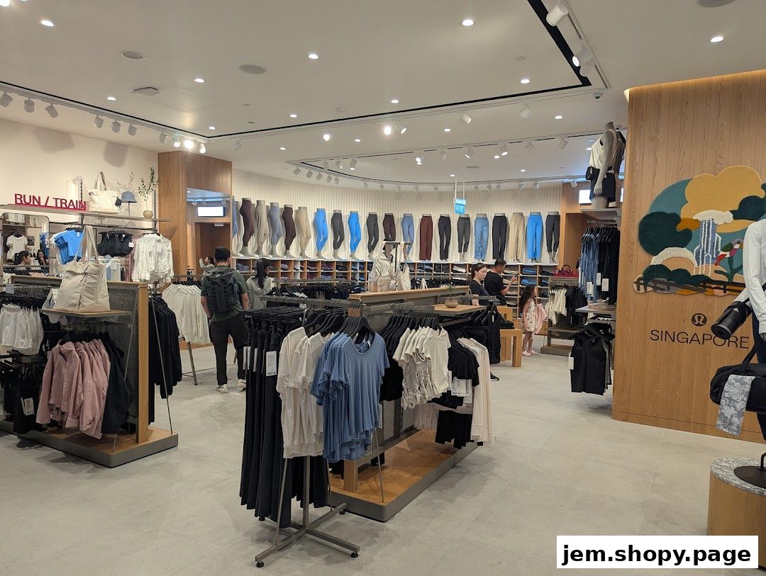 Interior view of a Lululemon store showcasing athletic apparel and accessories.