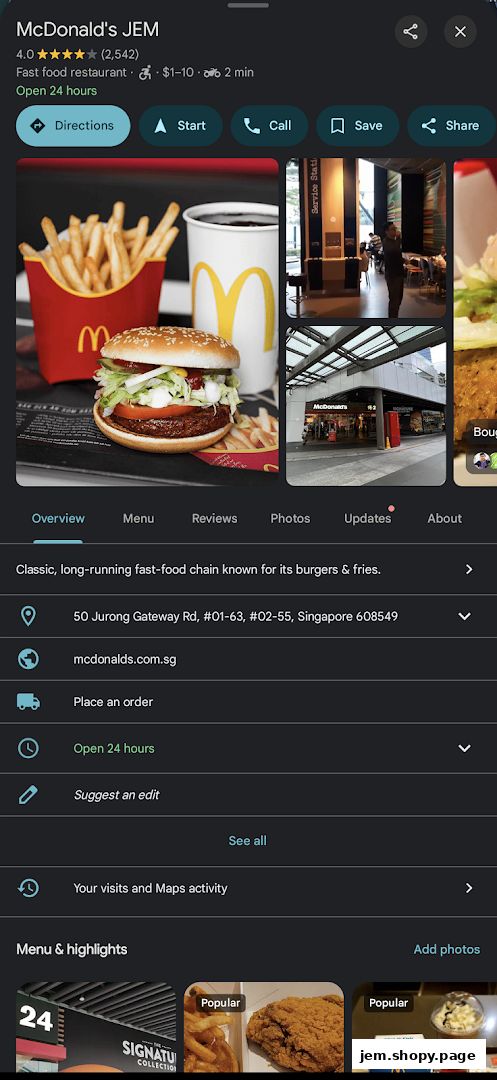 McDonald's JEM features a classic burger, fries, and drink, with exterior shots.