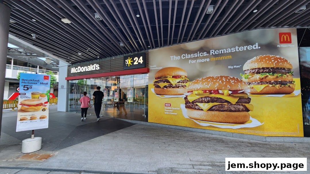 Exterior of a McDonald's restaurant with a large advertisement featuring burgers.