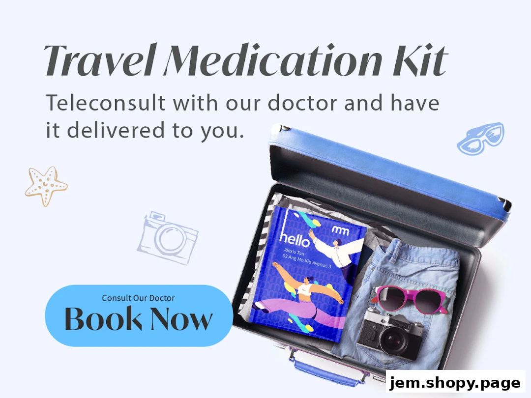 A travel medication kit with teleconsultation and delivery service.
