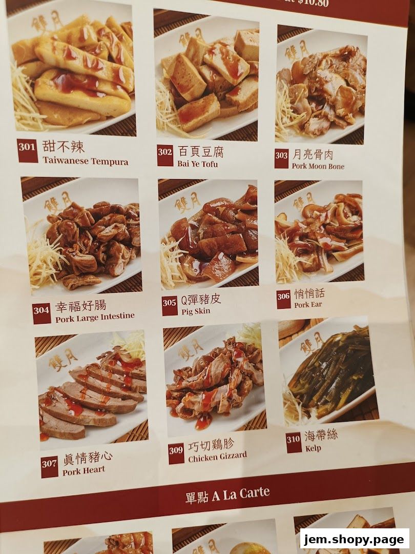 A menu from Moon Moon Food JEM showcasing various Taiwanese dishes with images and descriptions.