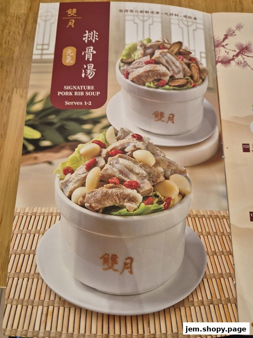 A menu page showcasing the Signature Pork Rib Soup from Moon Moon Food.