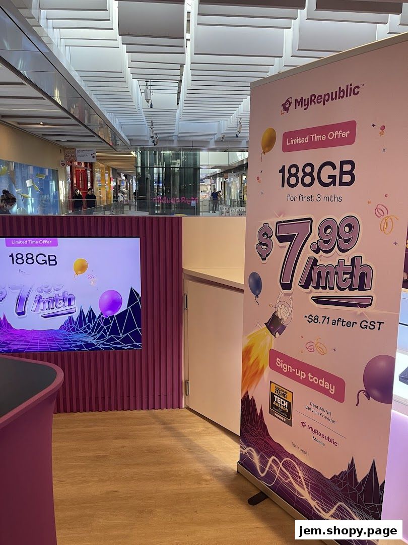 A promotional banner and screen display for MyRepublic's mobile plan offer.