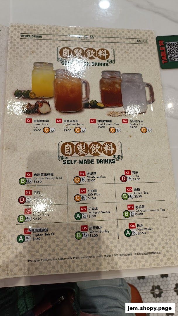 A menu page from Nan Yang Dao featuring various self-made and other drinks with prices.