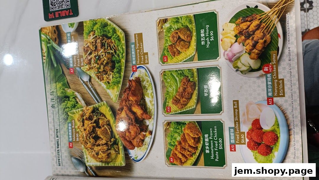 A menu from Nan Yang Dao featuring various appetizers and small bites with prices.